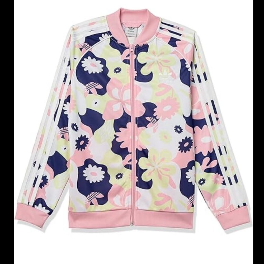 Adidas Youth Girls Allover Flower Print Zip Up Track Jacket Size 5